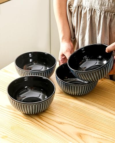 Vista 14 de HASENSE Ensaladeras grandes de 2, cuencos de porcelana de 60 onzas para servir de 8 pulgadas para comedor de cocina, elegantes platos de cerámica