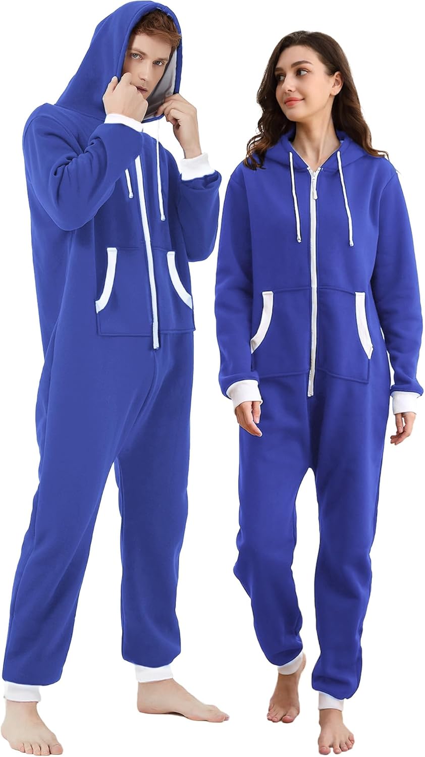 Dodheah Adult Onesie Pajamas Women Mens Jumpsuit Sleepwear Zipper One Piece Outfits Homewear Sportwear Loungewear