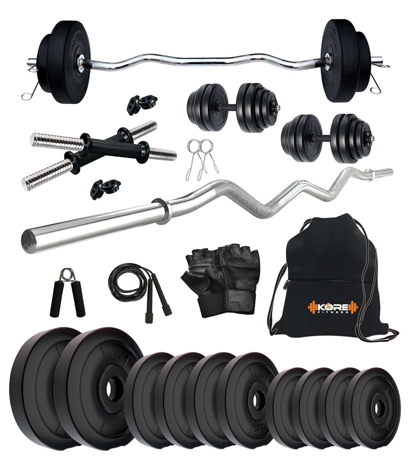 Kore PVC 50 Kg Home Gym Set with One 3 Ft Curl and One Pair Dumbbell Rods with Gym Bag & Accessories-picture-16
