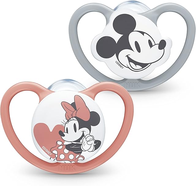 NUK Space Baby Dummy | 18-36 Months | Soothers with Extra Ventilation | BPA-Free Silicone | Mickey & Minnie Mouse | 2 Count