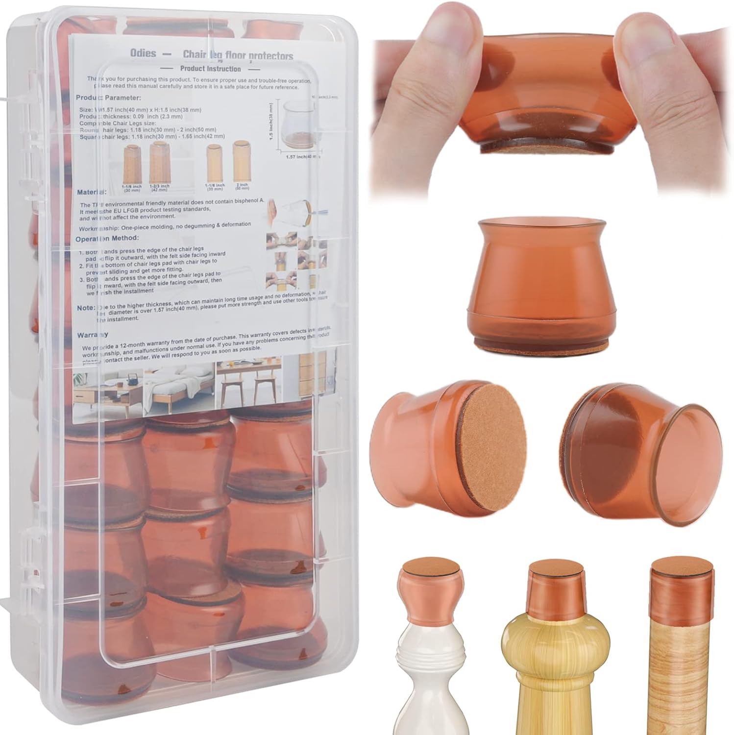 24PCS Silicone Chair Leg Floor Protectors, 2022 Upgraded Furniture Pads with Box for Hardwood Floors, Free Moving Chair Leg Covers, Felt Furniture Chair Leg Caps, Premium Chair Sliders for Wood Floors