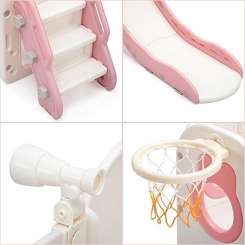 Miniatura 6 de Jaxpety Juego de tobogán y escalador 8 en 1 para niños pequeños, parque infantil con escaleras, túnel, telescopio, almacenamiento, aro de baloncesto