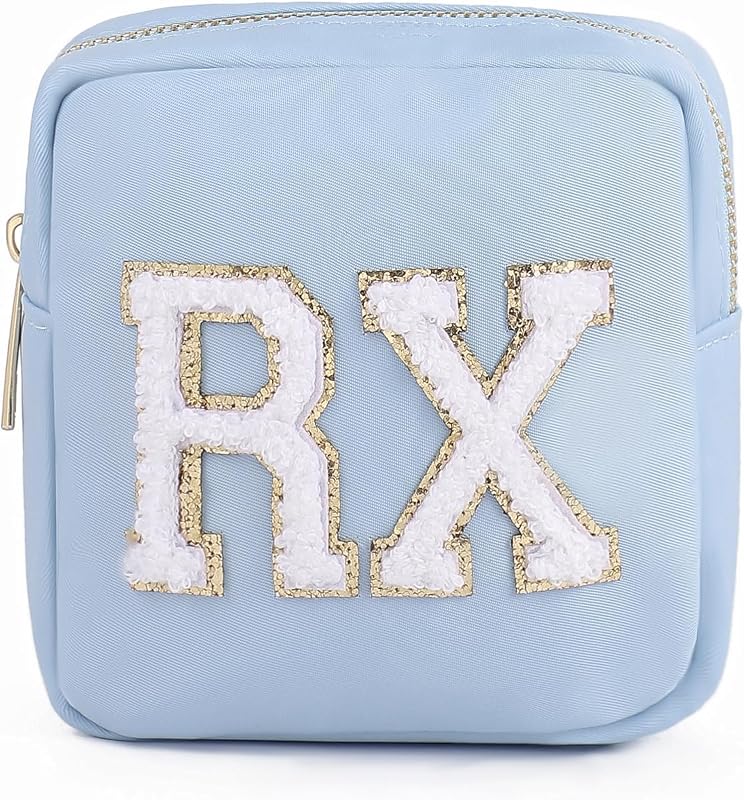 Necessaire pequena de nylon uekeboag com patch RX, Azul-claro 02Light Blue
