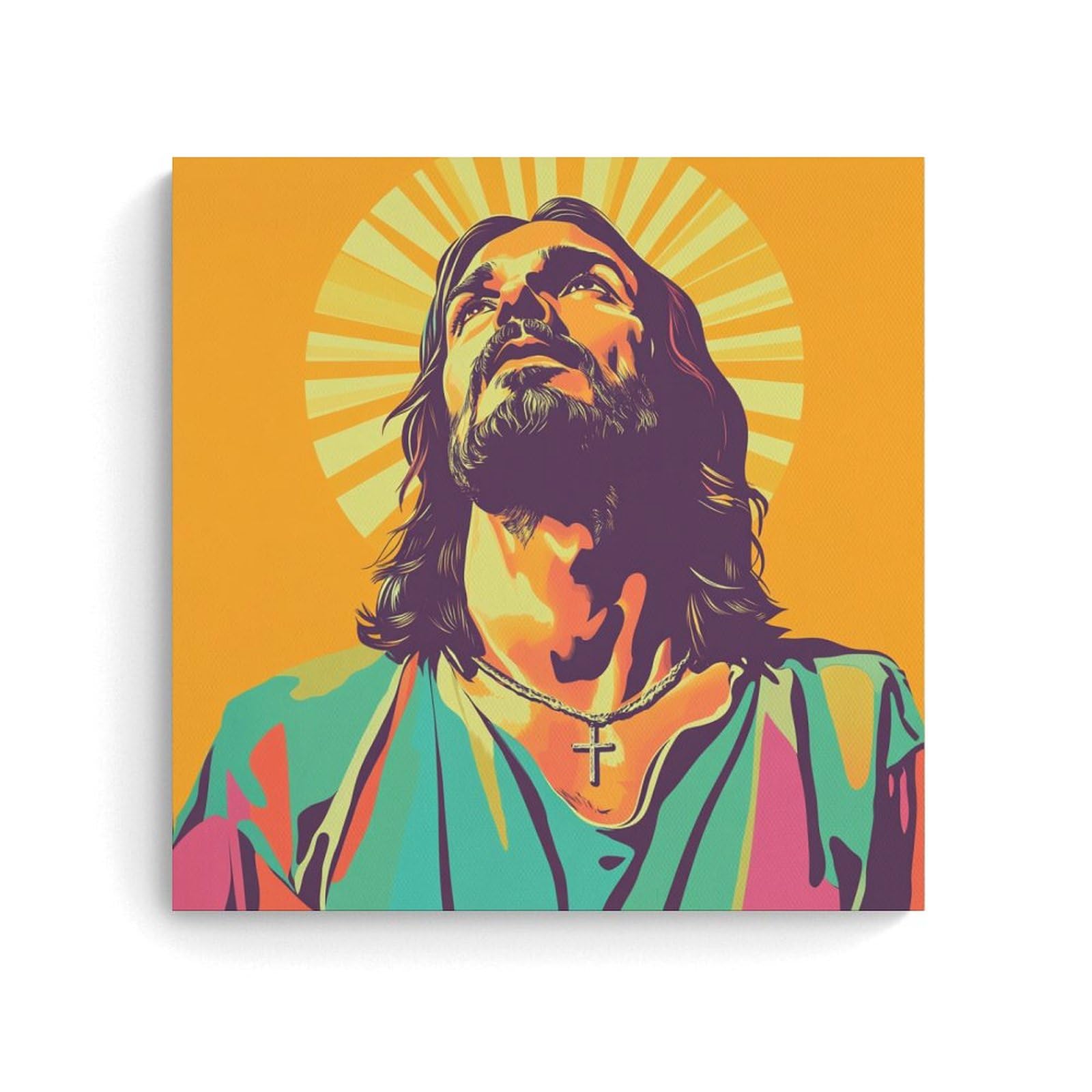 Reccmeny 1970's Vintage Jesus Canvas Wall Art Poster Picture for Living Room 16x16inch(40x40cm) Unframe