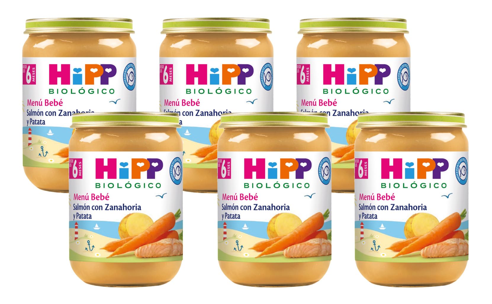 HiPP Biológico Tarrito De Salmón con Zanahoria y Patata BIO Pack 6X190g Menú Bebé 6 Meses