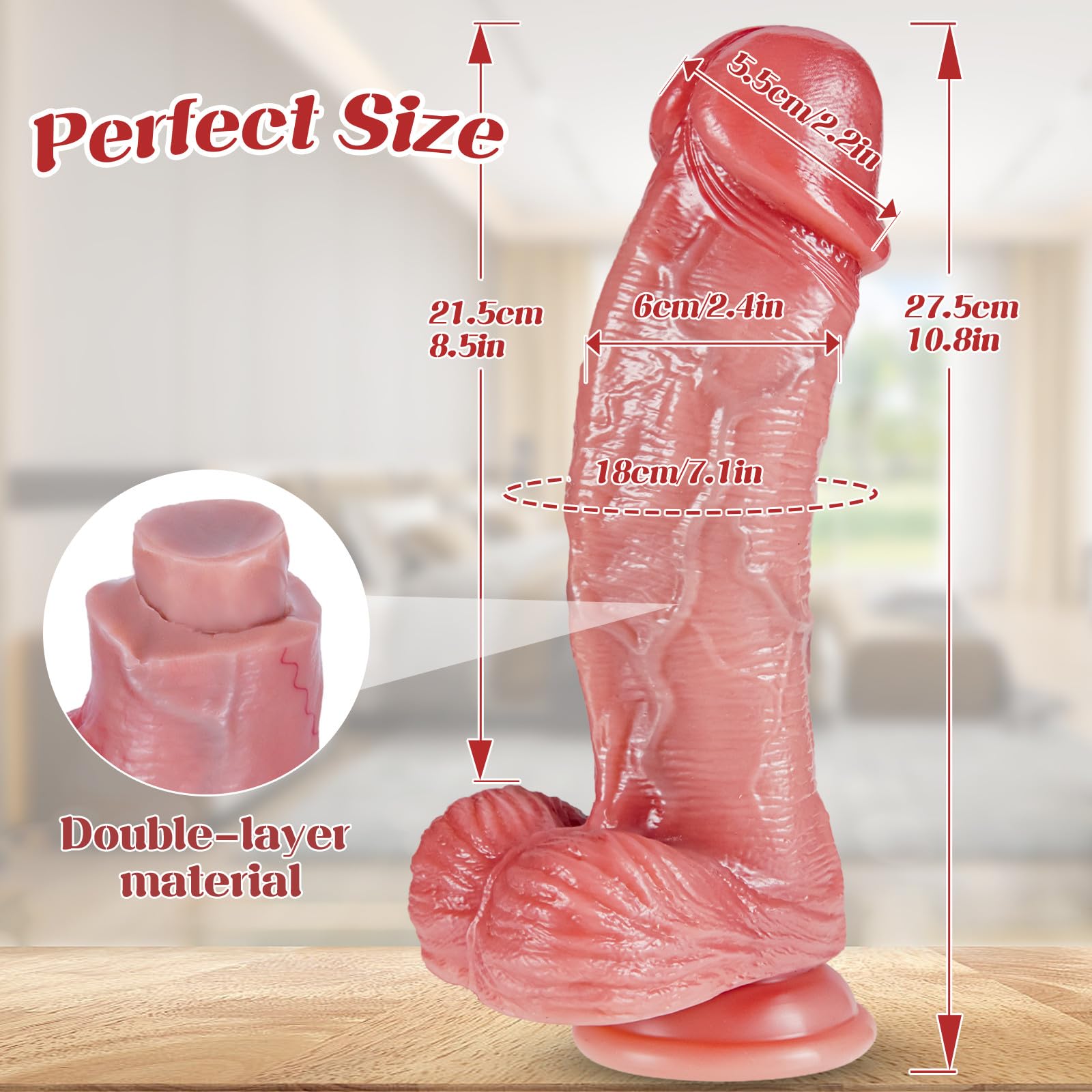 Fallo Lifelike Gigante Realistico 27,5 cm in Silicone Doppia Densità Spesso, Dildo Curvo con Ventosa Potente Anale G-Spot Diametro 6 cm Strapon Massaggio, Dildo Sex Toys per Donna & Uomo