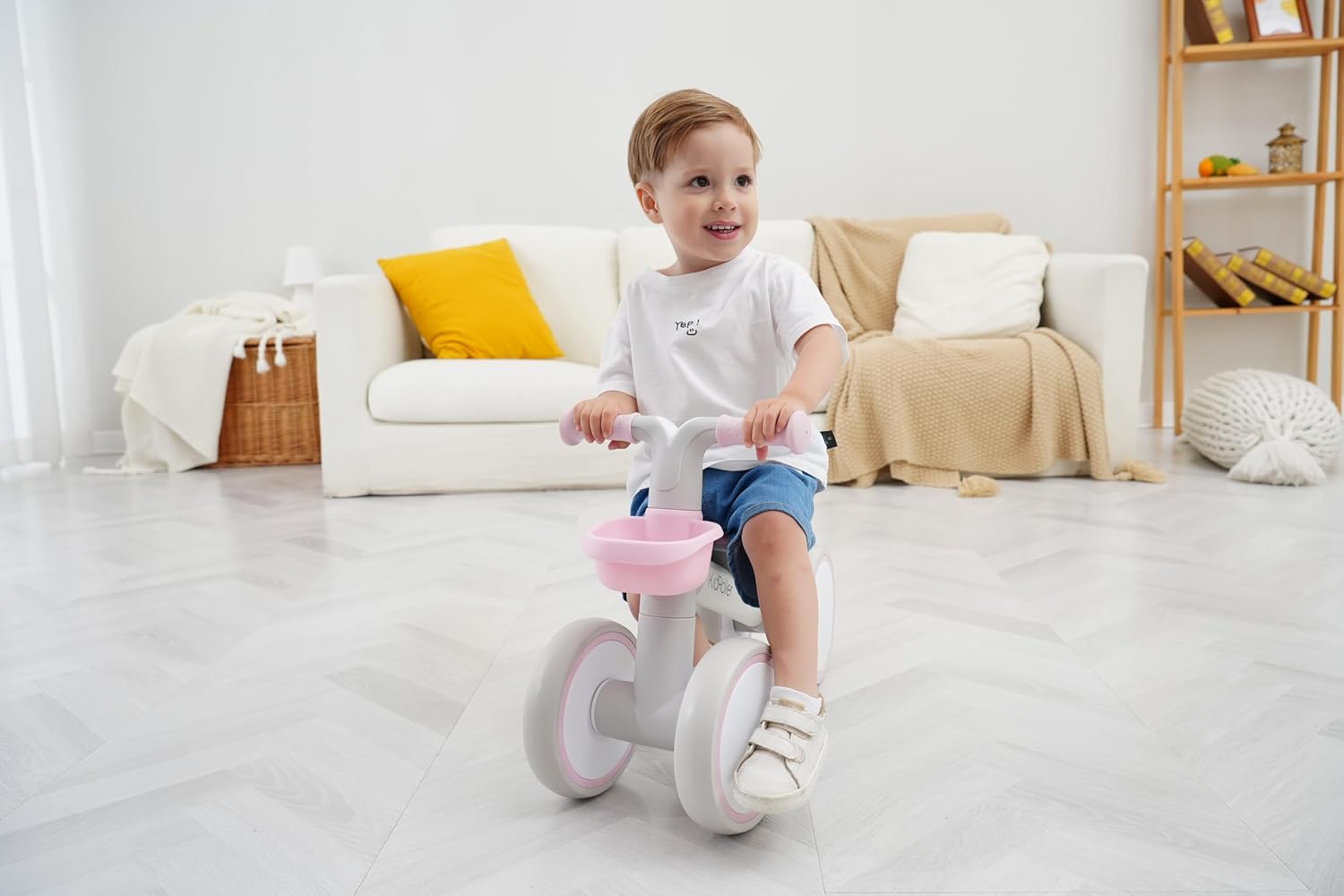 Kid's Balance Bikes for 1 Year Old Boys and Girls, 12-36 Months Toddler Ride-on with Adjustable Seat and a Front Basket, First Birthday Gifts (Pink) - Image 7