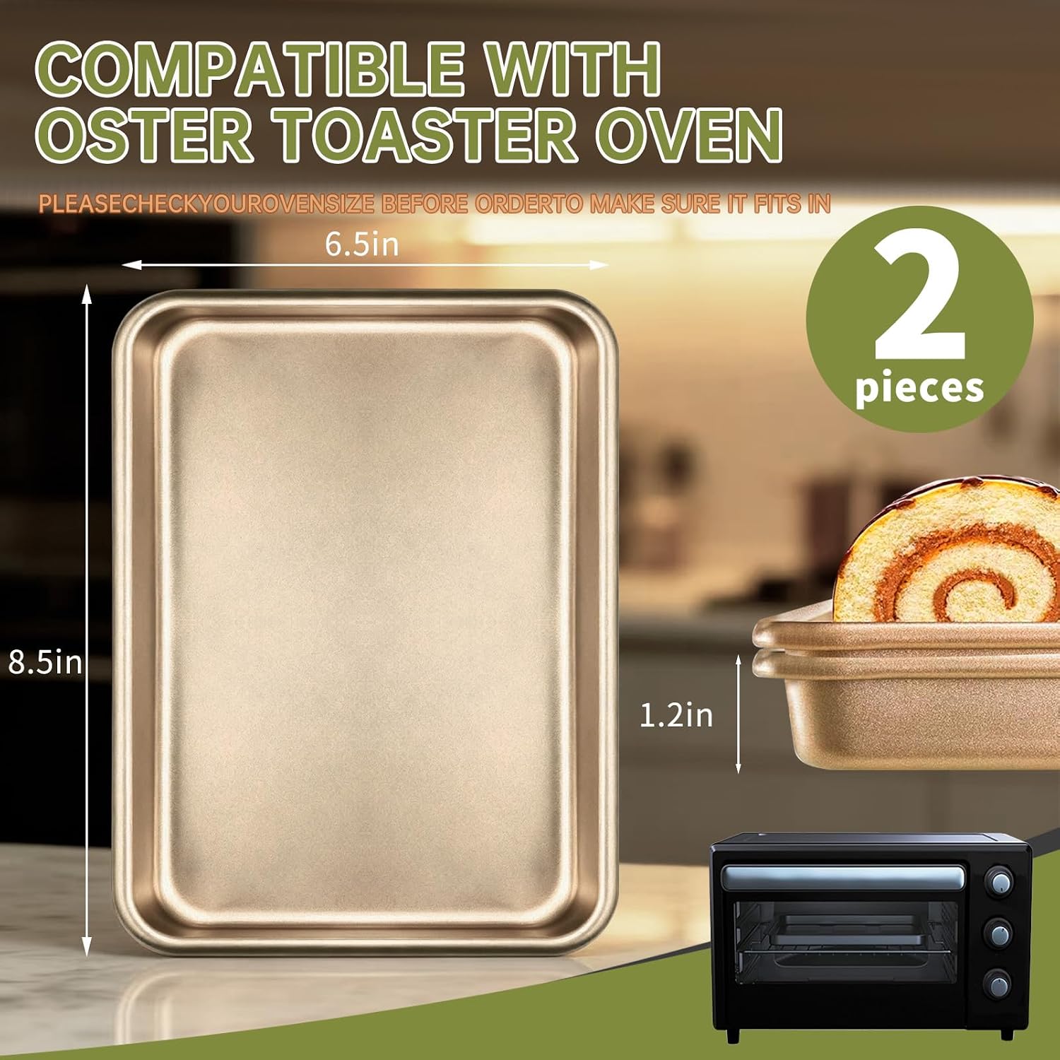 Toaster Oven Replacement Trays Compatible with Oster,2PCS | 8.7"*6.5", Non-stick Carbon Steel, Bakerware Set