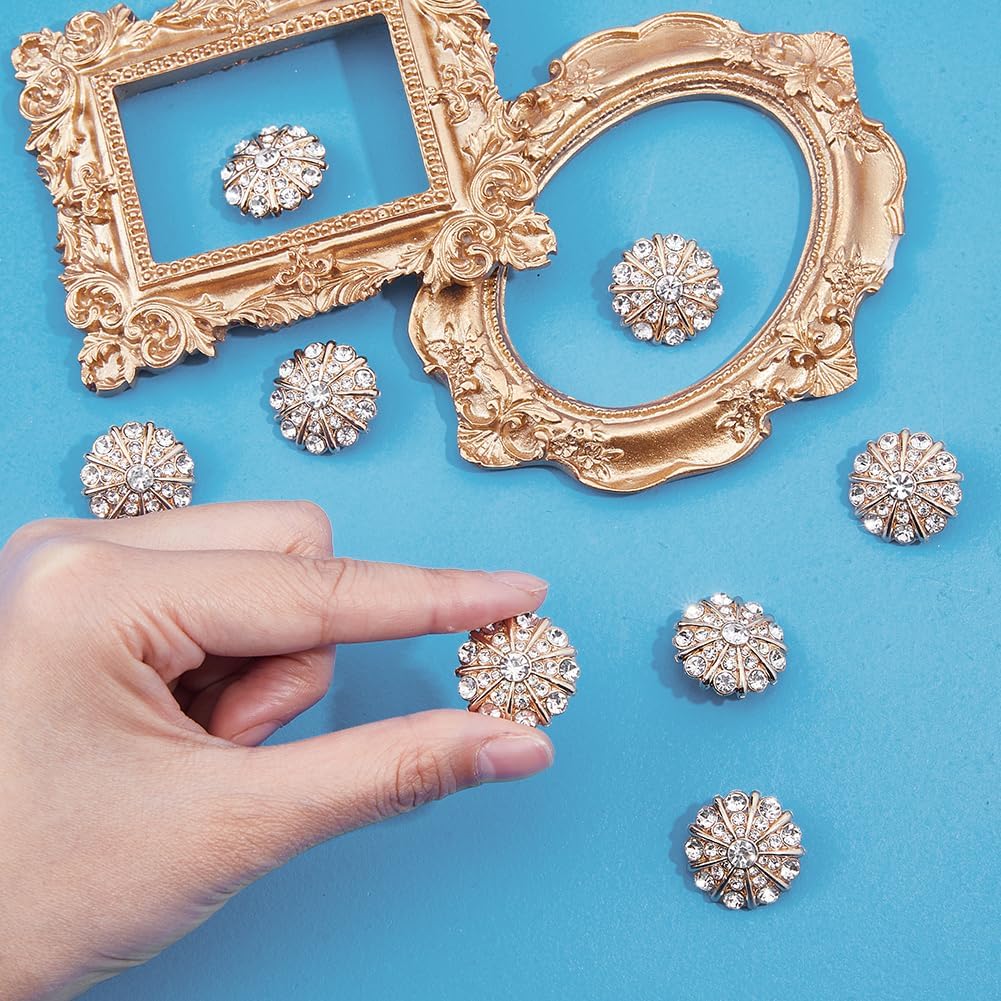 SUPERFINDINGS 8Pcs Flower Rhinestone Shank Buttons 22.5mm Sew on Light Gold Buttons Crystal Embellishments with 1-Hole for Coats Dress DIY Jewelry Making Crafting Decorations - Image 4