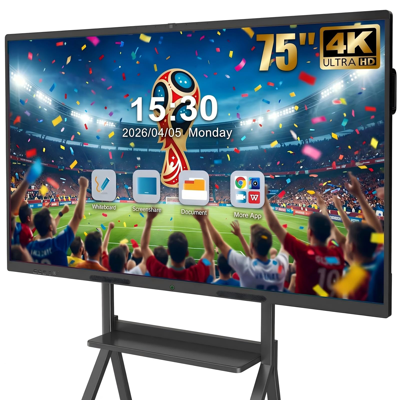 75" Smart Board for Business, Interactive Whiteboard with Multi-Touch, 4K Electronic Board with Screen Sharing, Bluetooth/WiFi/HDMI, Camera &amp; Mic, Android 14, 8+128G (Wall Mount Included)