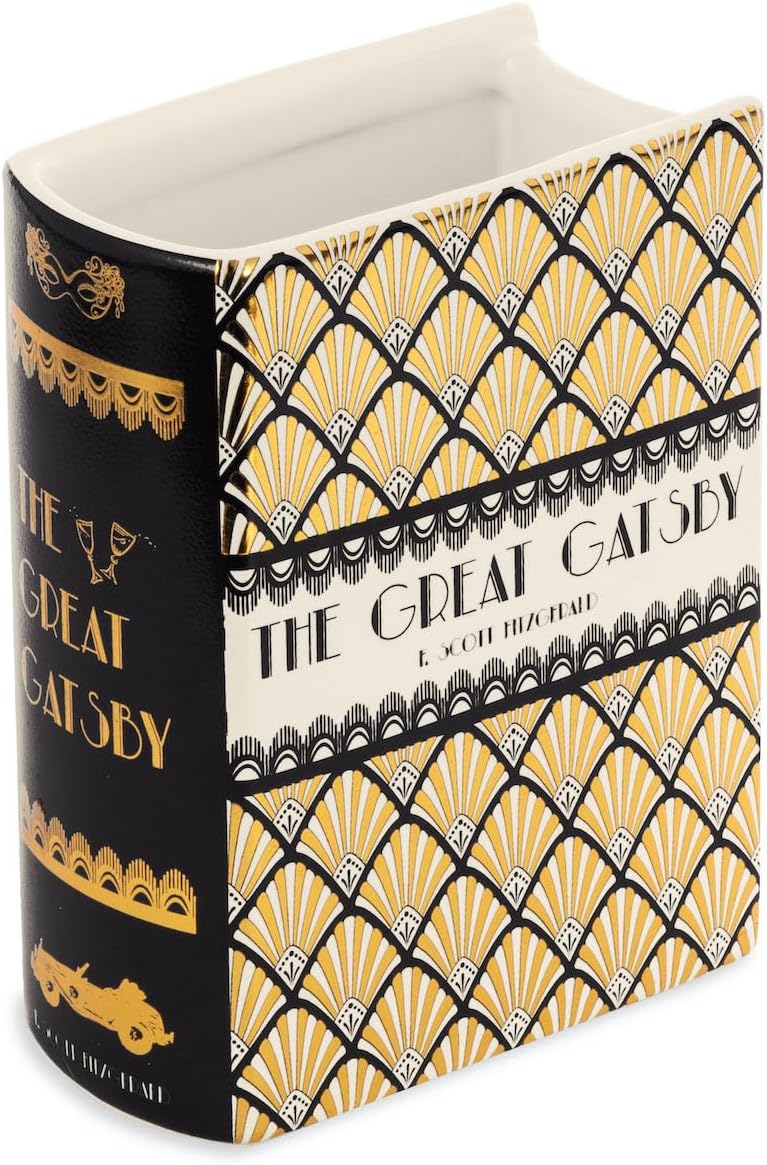 Steel Mill & Co Original Book-Shaped Decorative Vase, Ceramic Vases for Home Decor, Cute Bookshelf Decor, Unique Vase for Book Lovers (Small - Great Gatsby)