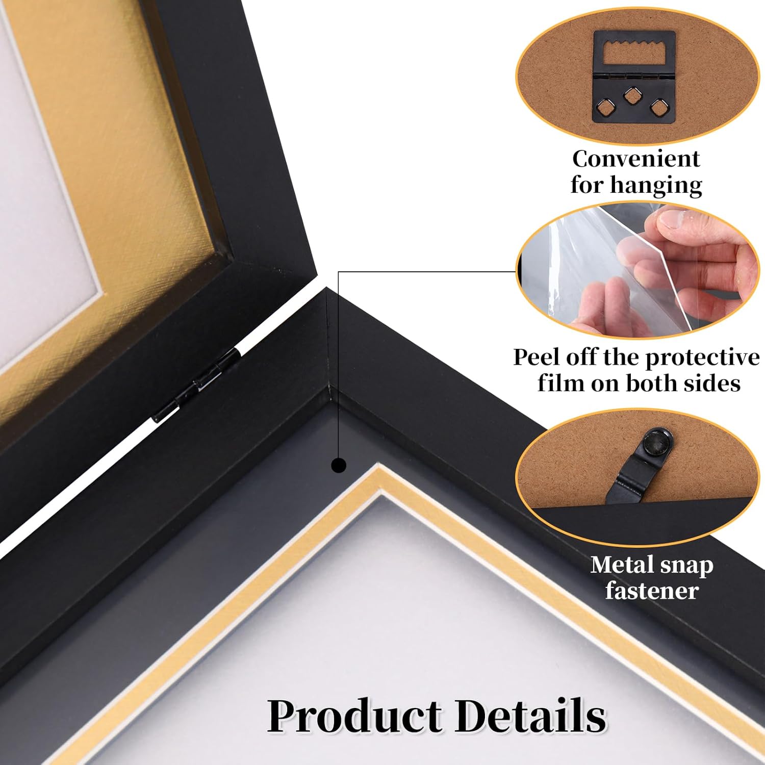 JMUQ 12x26 Foldable Diploma Frame with Tassel Holder, Fits 8.5x11 Certificate and 8x10 Photo, HD Plexiglass Graduation Frame with Black & Gold Double Mat, Wall & Tabletop, Black