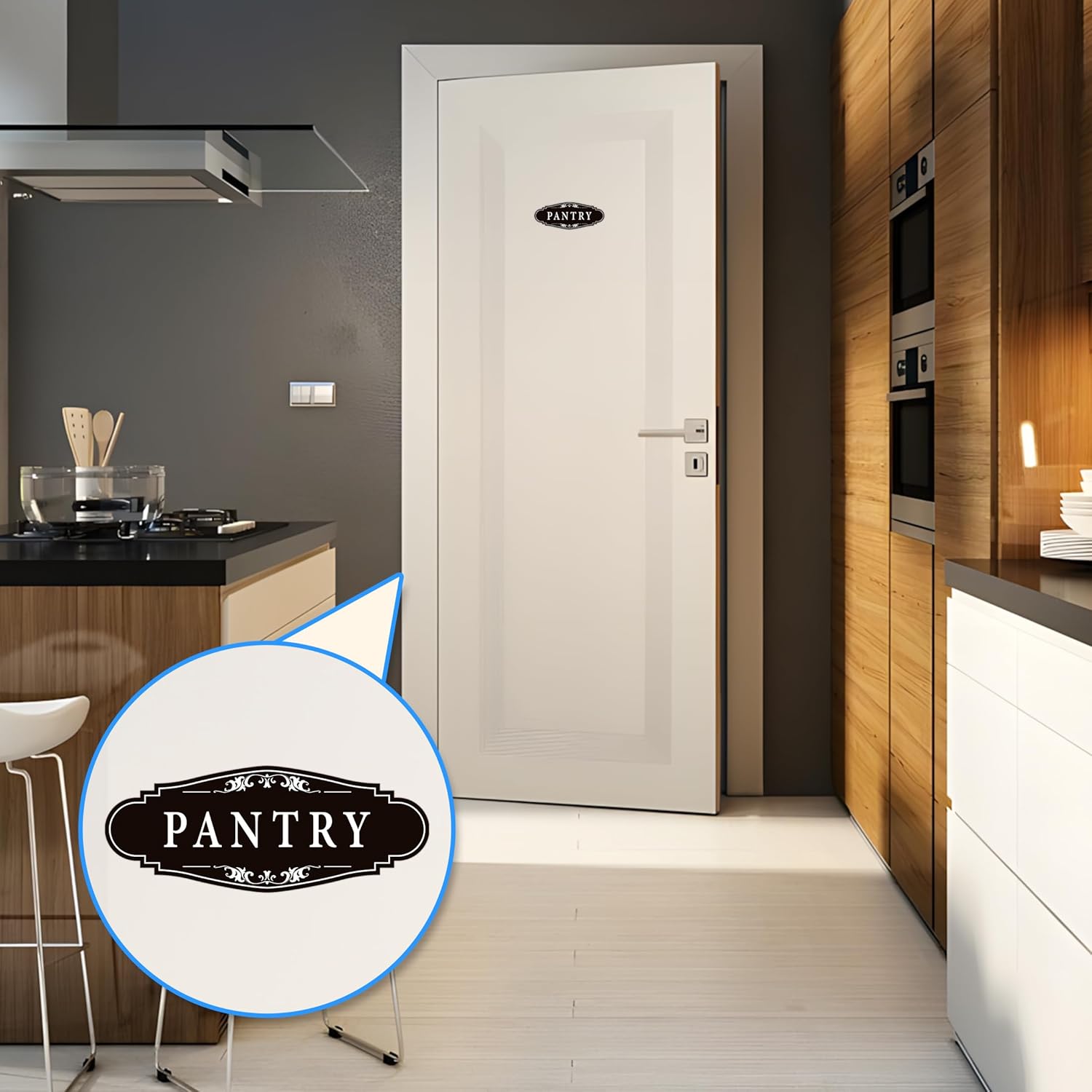 3PCS Bathroom/Laundry Room/Pantry Door Signs Sticker, Self-Adhesive Weatherproof and Fade-Resistant Vinyl Bathroom Door Decal Decor for Home, House, Business, Office, Apartment（9" x 3.5"）