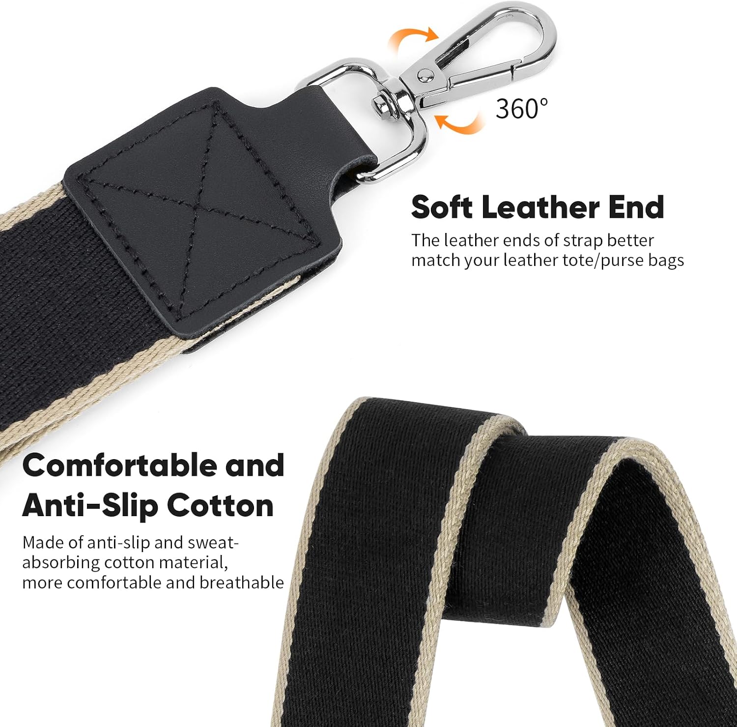 Purse Strap 1.5" Replacement Crossbody Bag Straps Canvas Handbag Shoulder Strap, Adjustable Woven Tote Belt (1.5" Black/Silver Buckle) image 3