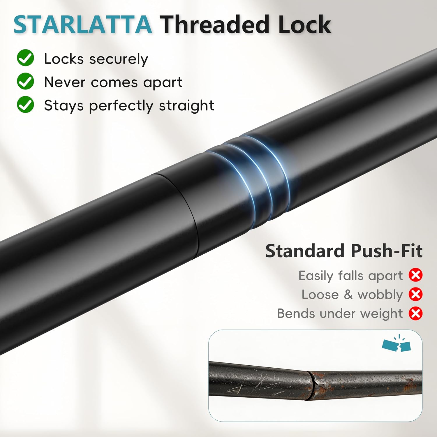 STARLATTA Heavy Duty Black Closet Rod, 17-84 Inch