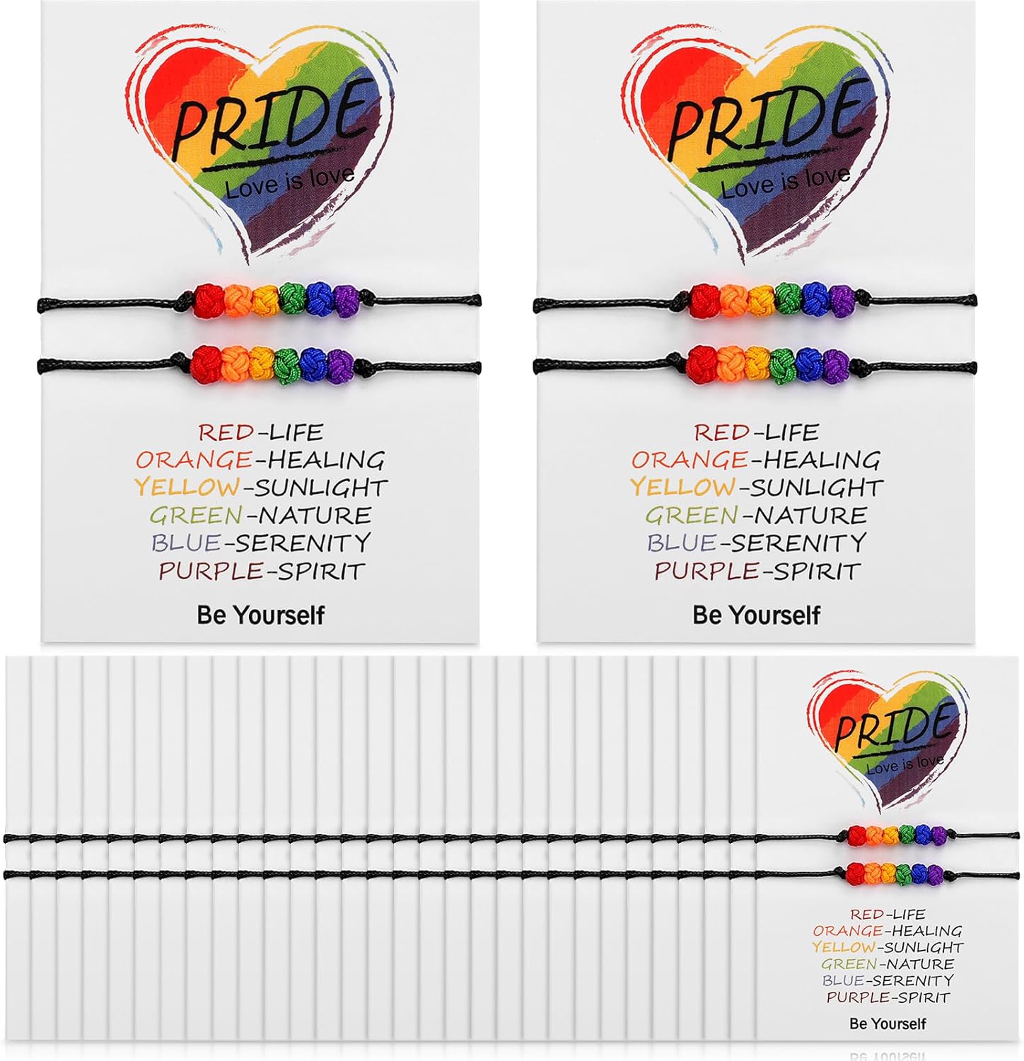 Kigeli 60 Pcs LGBT Rainbow Bracelets Gay Pride Beaded Bracelet with 30 Cards Adjustable Lesbian Bracelet Jewelry Gay Pride (Chic)
