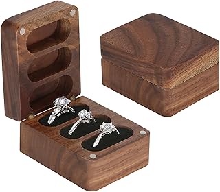 LETURE Wood Velet Ring Box 3 Slots, Personalized Wooden Ring Box for Engagement, Wedding, Birthday, Valentine's Day (Black Inner)