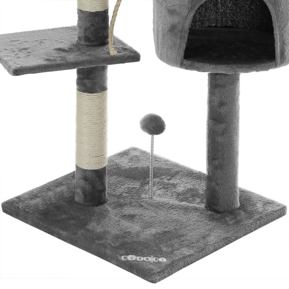 CADOCA Árbol Rascador Gatos 112Cm 3 Plataformas 1 Cueva 2 Pelotas Gris