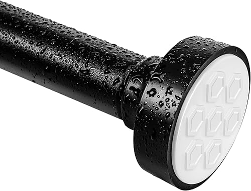 Barra de cortina de ducha de tensión de resorte ajustable negro mate de 31 a 58 pulgadas, no requiere taladrar, fácil instalación, base de ABS