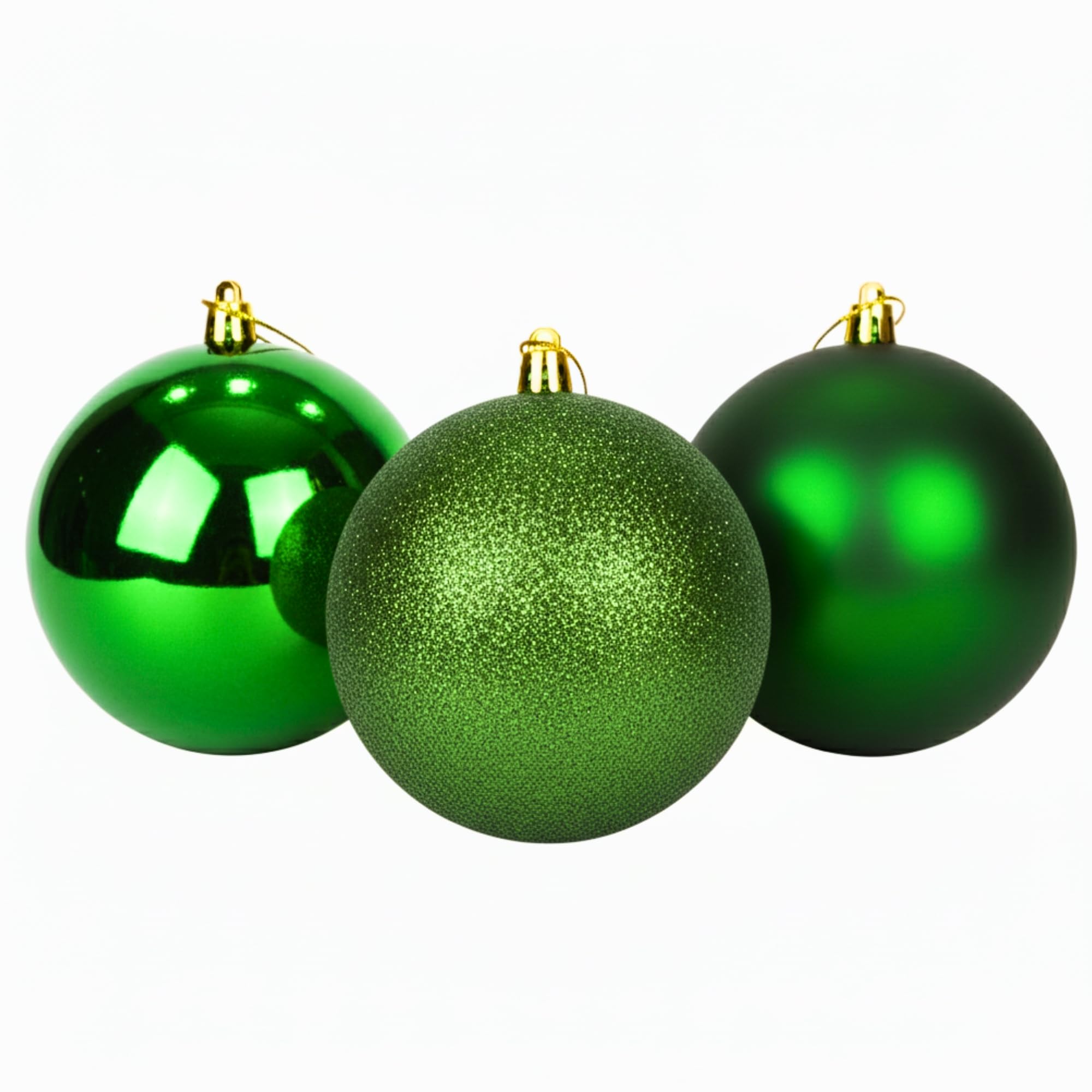 20cm/3Pcs Large Dark Green Baubles PVC Shatterproof Glossy, Matt, Glitter Finish Christmas Balls Ornaments Assorted Set- Festive Xmas Tree Hanging Decorations, Round Ornament for Holiday Home Decor