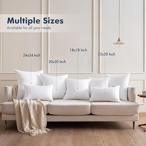 Miniatura 8 de MIULEE - Rellenos de almohadas decorativas, paquete de 2 de 18 x 18 pulgadas con relleno 100% de fibra virgen para cama y sofá