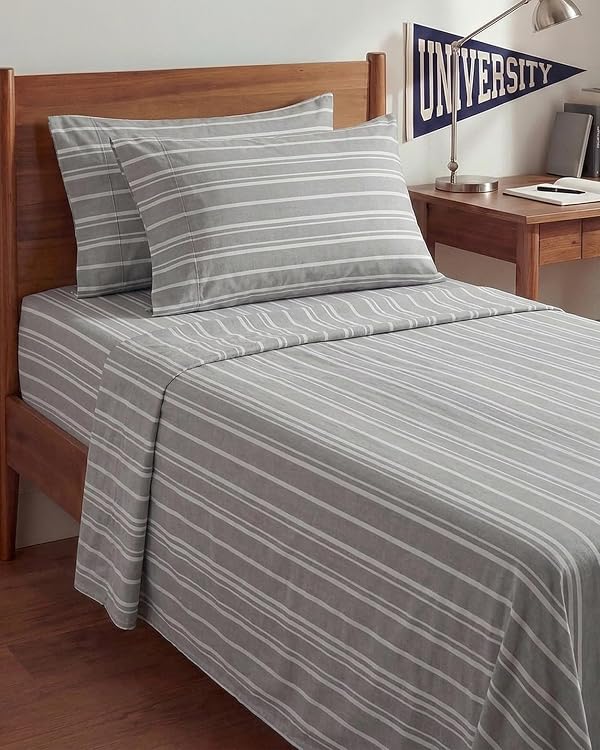 CGK Twin XL 4 Piece Sheet Set - College Dorm Room - Grey Stripes by CGK Unlimited - Used condition - US$24.80