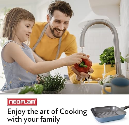 Miniatura 4 de Neoflam Eela - Parrilla cuadrada antiadherente de 11 pulgadas con crestas de corte, revestimiento de cerámica Ecolon sin PFOA para sartén, asar,