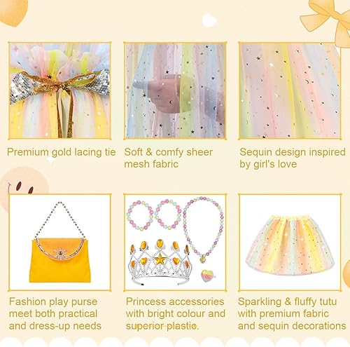 Miniatura 2 de Meland Ropa de princesa para niña, 11 piezas de capa de princesa con corona, vestidos de princesa para niña, regalo de cumpleaños de 3 a 8 años