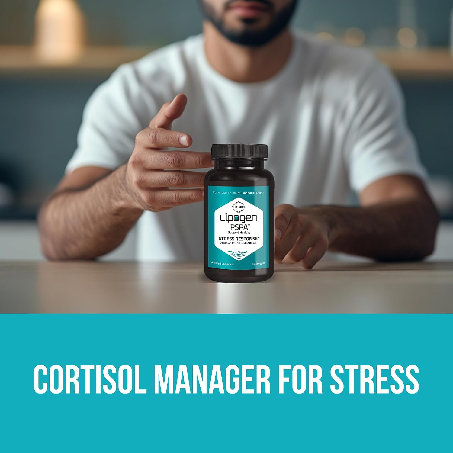 PSPA Stress Relief Supplement and Cortisol Manager | Keeps You Calm and Relaxed | Support Immune System | Phosphatidylserine, Phosphatidic Acid: 90 softgels, 30 Days Supply