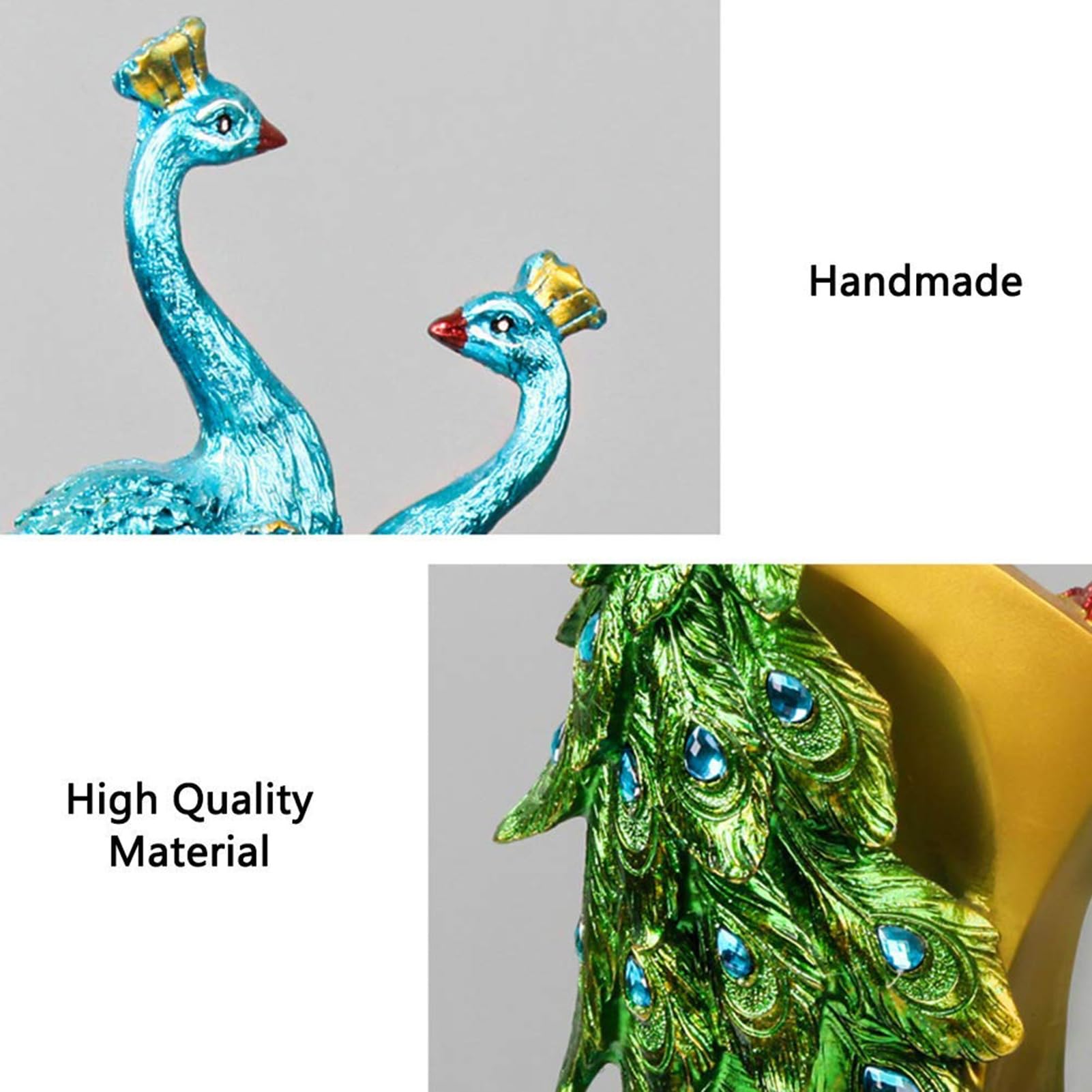 Artystyczna statuetka - 38 cm żywiczne statuetki pawia do wystroju wnętrz, rzeźby artystyczne stojące do domu, biura, dekoracji balkonu, prezenty ślubne na parapetówkę