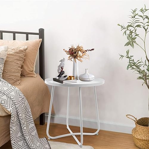 Miniatura 5 de ECOMEX Mesa auxiliar de patio, mesa auxiliar de metal para interiores y exteriores, mesa auxiliar redonda de metal impermeable, resistente a la