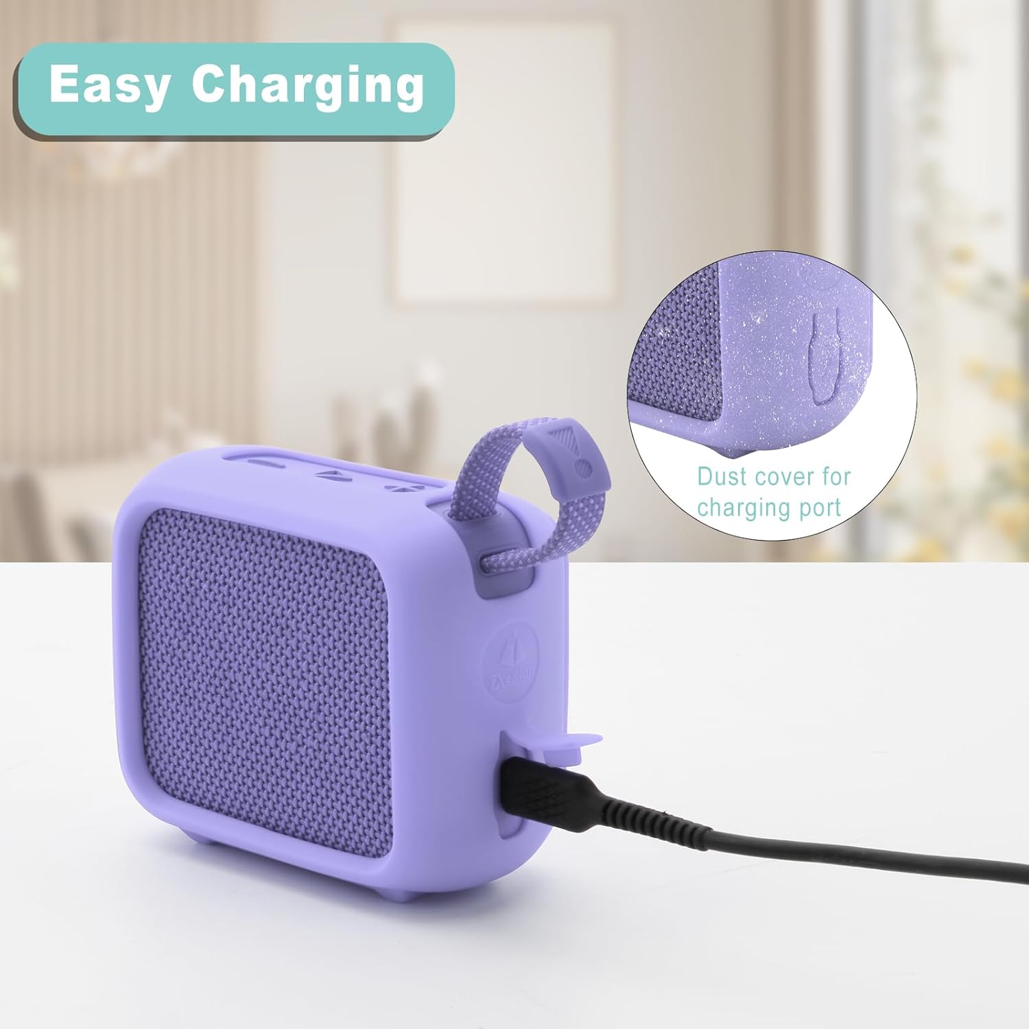 TXEsign Silicone Case for JBL Go 4, Go 4 Protective Cover, Travel Carrying Pouch w Anti-Dust Charging Cover Speaker Mount Strap (Purple) - Image 4