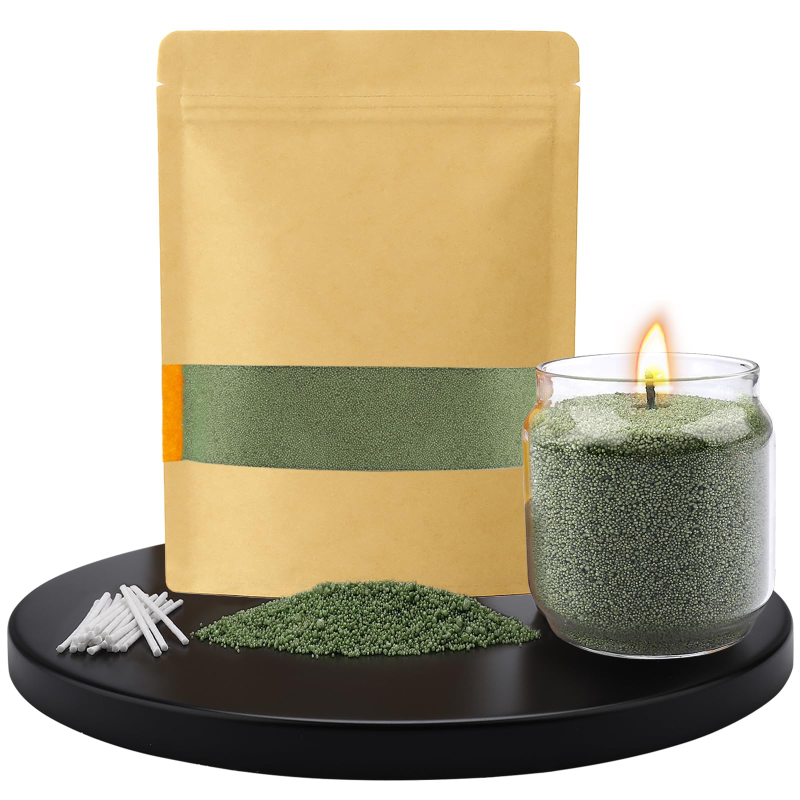 Pearled Candle Sand and Wicks, 500g Warmnest Candle Sand Refillable Pearled Candle Sand with 20 Pcs Candle Wicks, Long Lasting Candle Sand Powder Snow Wax (Dark Green)