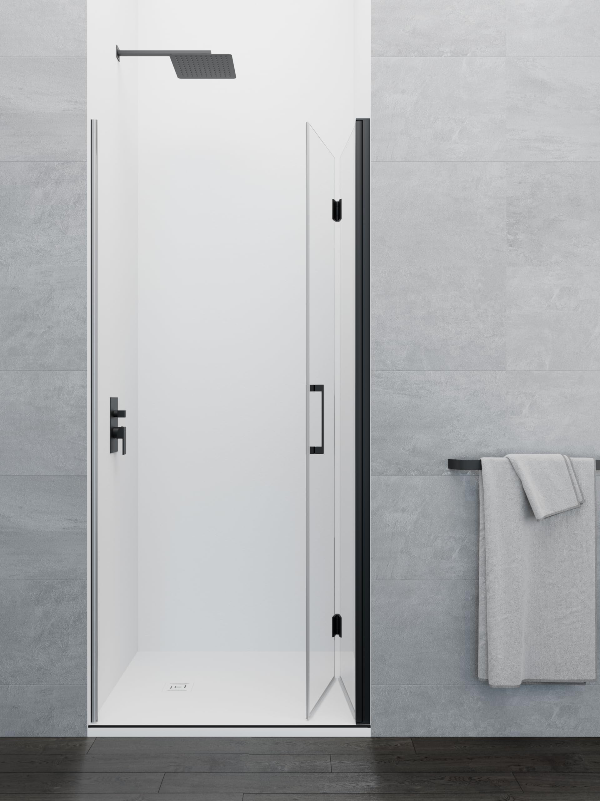 GME - Mampara Ducha Frontal 1 Puerta Corredera Plegable Negra 80cm | Mampara de Cristal con Perfilería de Aluminio, 195cm de Altura y Cristal Templado Antical 6mm