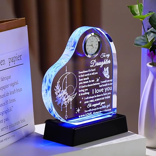 Miniatura 4 de Movdyka Daughter Gifts from Mom Dad Unique Glass Heart Shaped Keepsake, Birthday Gifts for Daughter Adult with Colorful Light Base, Present to My