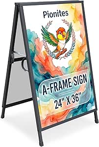 Pionites Heavy Duty Slide-in Folding A Frame Sign Sidewalk Sign 24x 36 Inch Steel Metal Double-Side Pavement sign Corrugated Plastic Poster (1, Black, 24''X36''(Frame Only))