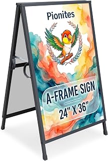 Pionites Heavy Duty Slide-in Folding A Frame Sign Sidewalk Sign 24x 36 Inch Steel Metal Double-Side Pavement sign Corrugated Plastic Poster (1, Black, 24''X36''(Frame Only))