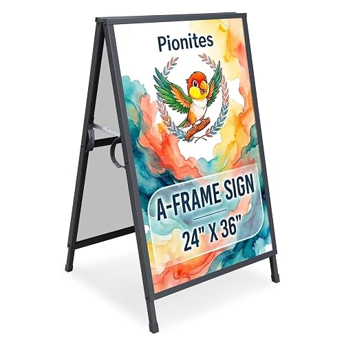 Pionites Heavy Duty Slide-in Folding A Frame Sign Sidewalk Sign 24x 36 Inch Steel Metal Double-Side Pavement sign Corrugated Plastic Poster (1, Black, 24''X36''(Frame Only))