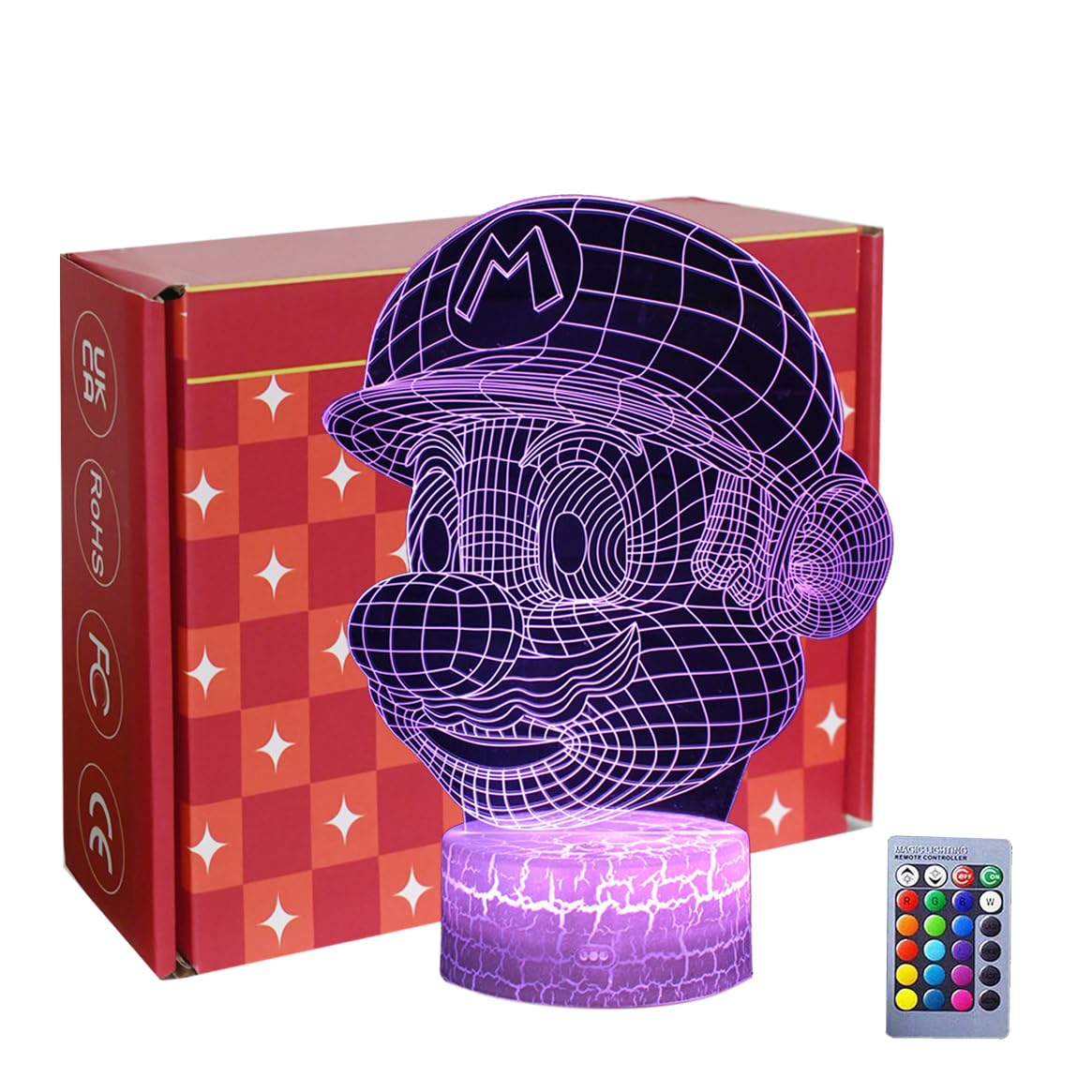 Mario Night Light 3D Illusion Bedside Table lamp, USB Powered 7 Colours Flashing Touch Switch Bedroom Decoration Lighting for Kids Friends Party