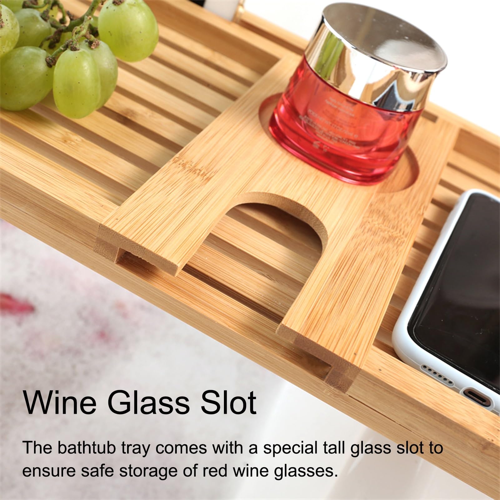 Bandeja de bañoBandeja de baño de bambú para bañera, Bandeja de Mesa de baño de 73 cm con Soportes para Copas de Vino y teléfono, Tablero de Almacenamiento Integrado para bañera, Accesorios