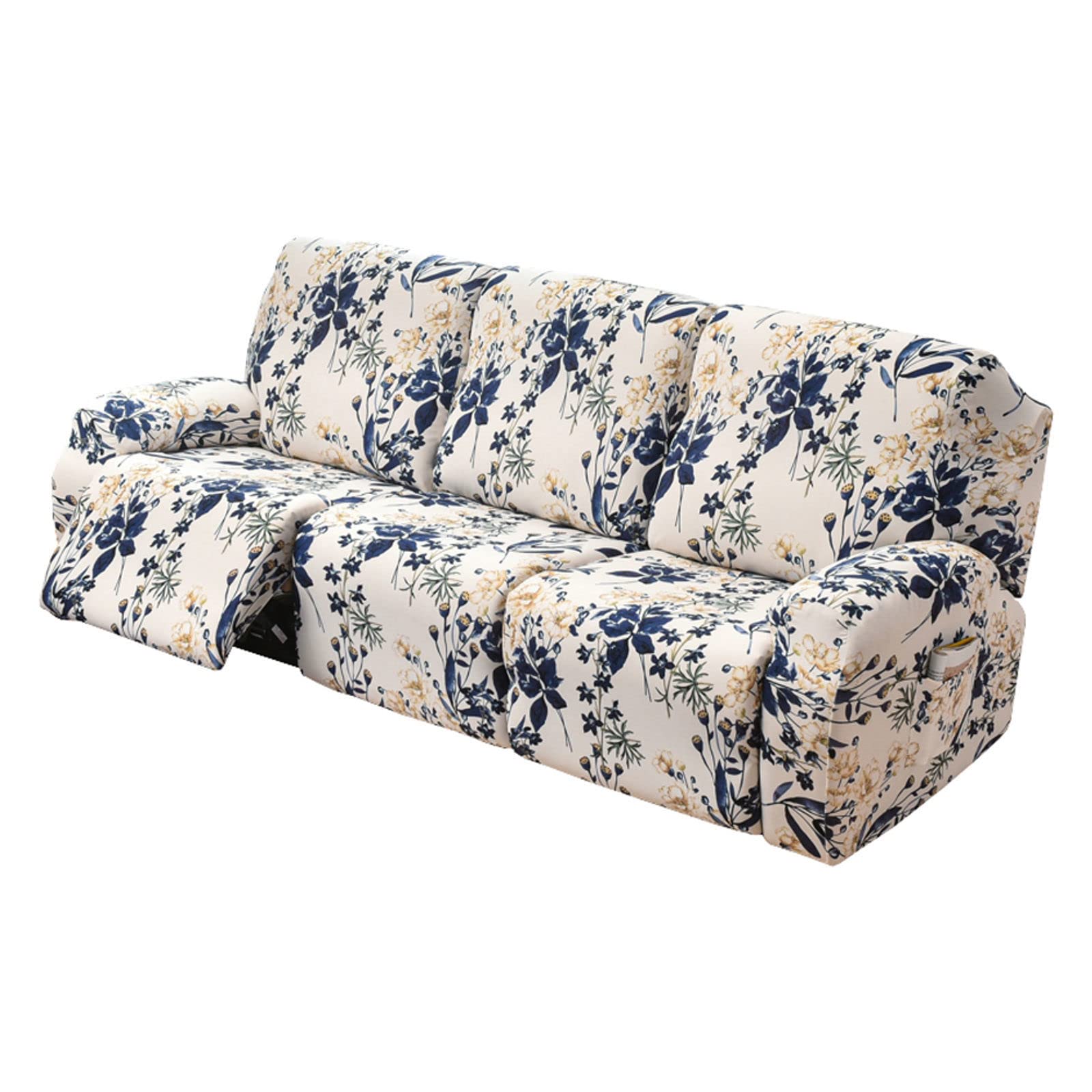 JHLD 1/2/3 Seater Stretch Recliner Cover, Printed Recliner Chair Cover With Side Pocket Machine Washable Recliner Slipcovers Recliner Protector For Living Room-N-3 seater