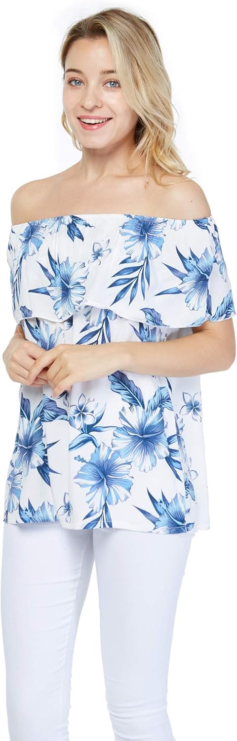 Couple Matching Hawaiian Luau Shirt Off-Shoulder Top in Day Dream Bloom