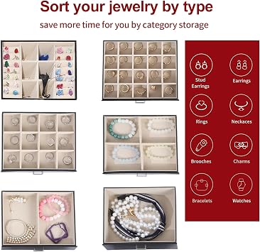 BOOVO Large Jewelry Box for Women 6 Layer | Jewelry Organizers and Storage with 5 Drawer and Side Doors & Necklace Hooks, Jewelry Boxes for Earrings, Bracelets