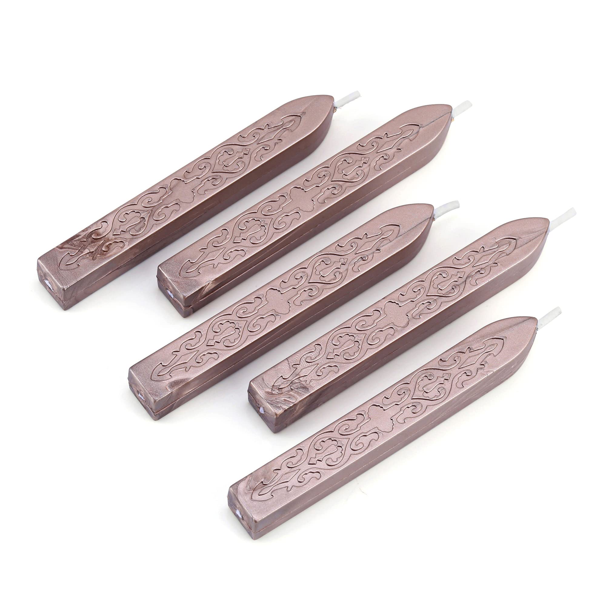 Yoption 5 Pieces Sealing Wax Sticks, Antique Champagne Gold Totem Fire Manuscript Wax Seal Sticks with Wicks for Wax Seal Stamp (Champagne Gold)