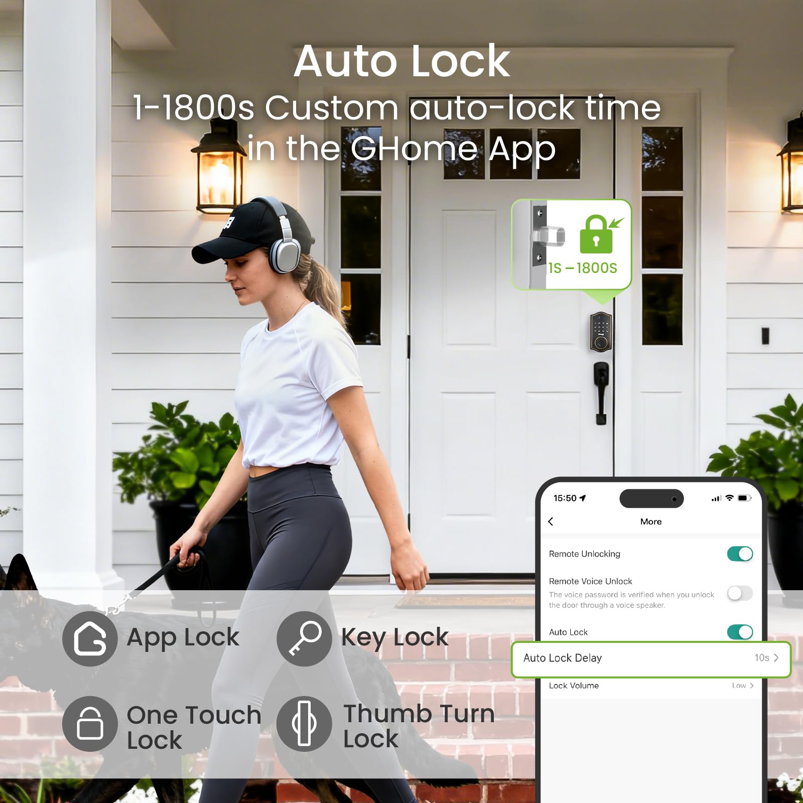 GHome Smart deadbolt Lock, Keyless Entry Door Lock for Front Door, App Remote, Auto Lock, Easy Installation, Fingerprint Door Lock with Keypad for Home, Airbnb, Apartment, Garage, Black