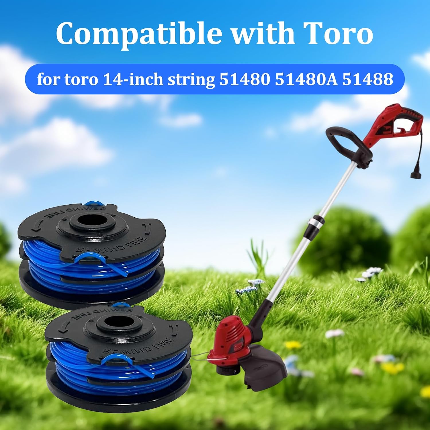 4 Pack 0.065" 88512 Dual Line Trimmer Spool for Toro 51480 51480A 51488 14-Inch Electric Weed Wacker String Trimmer, Replacement Auto-Feed Spool Line Cartridge