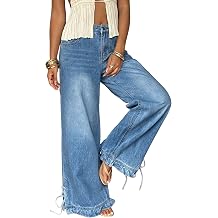 chouyatou Womens Ruffle Hem Wide Leg Jeans Y2k Street Baggy Denim Pants