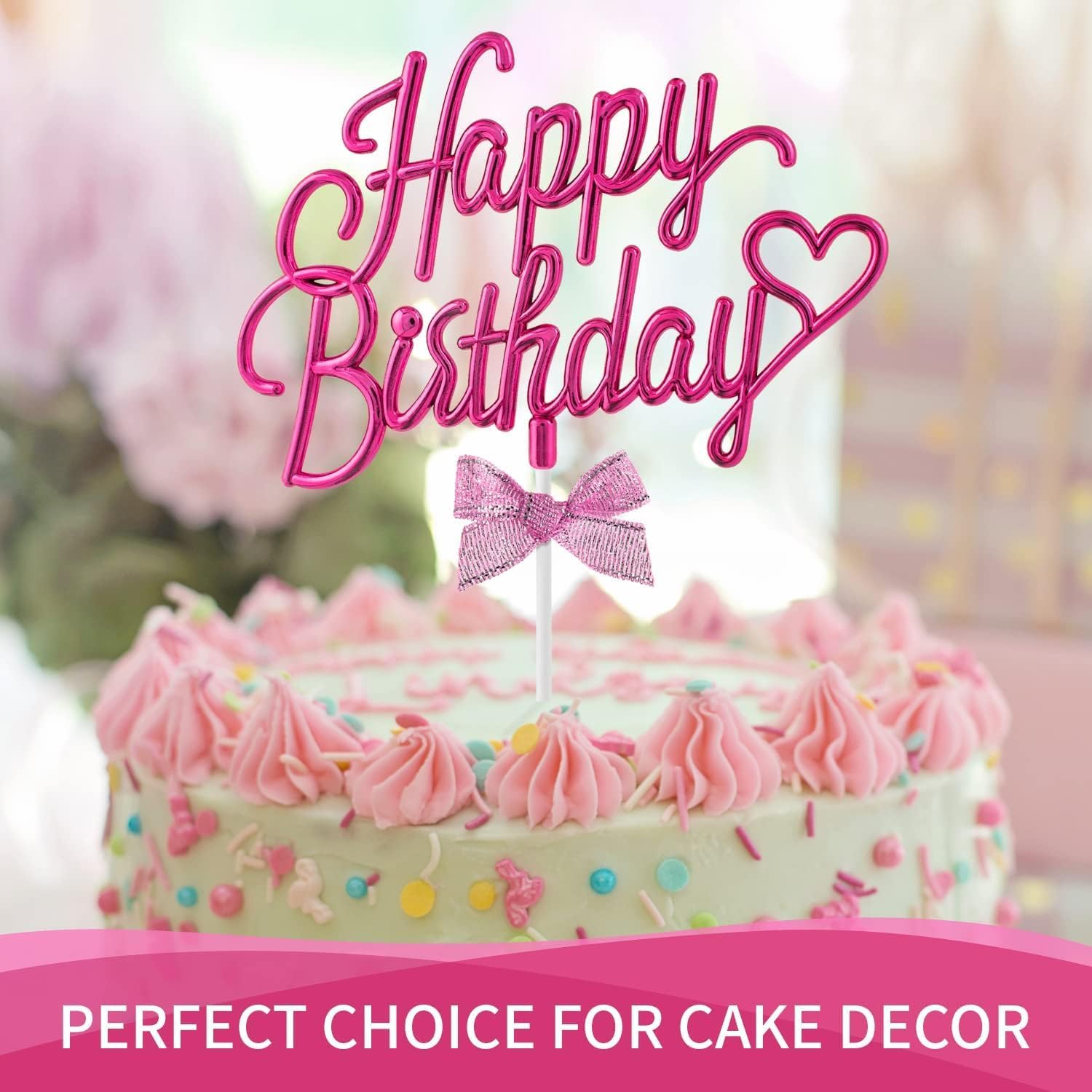 AMFIN® Happy Birthday Cake Toppers Set for Birthday Cake Supplies Decoration Accessories/Baby Girl 1st Birthday Party Decorating Items/Happy Birthday Cake Topper for Girls Party Decorations - Pink - Image 2 thumbnail