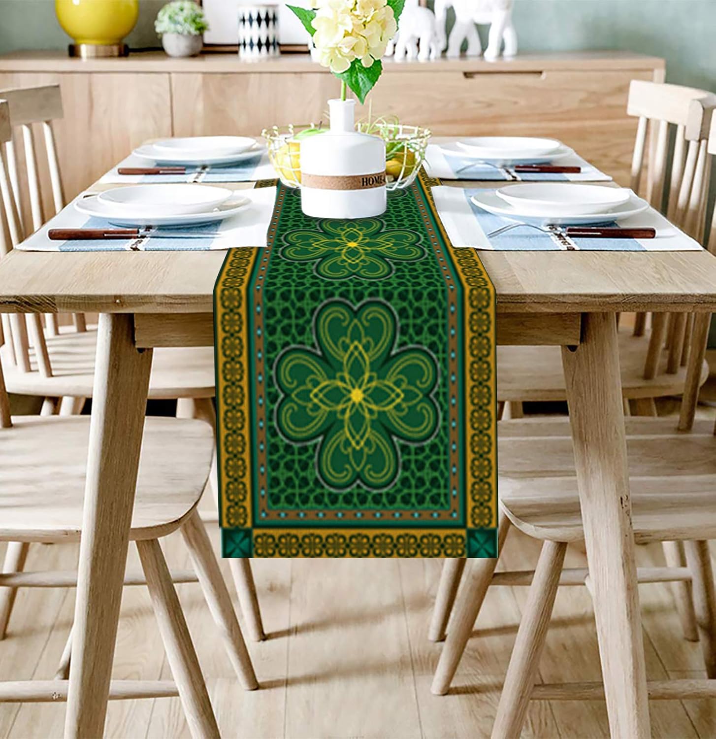 Black Friday - 60% OFF TocaHome Linen Dining Table Runner -13 by 70 Inches Happy St. Patrick's Day and Shamrocks Prints Table Runners Used for Wedding,Indoor and Outdoor Parties Desktop Decoration