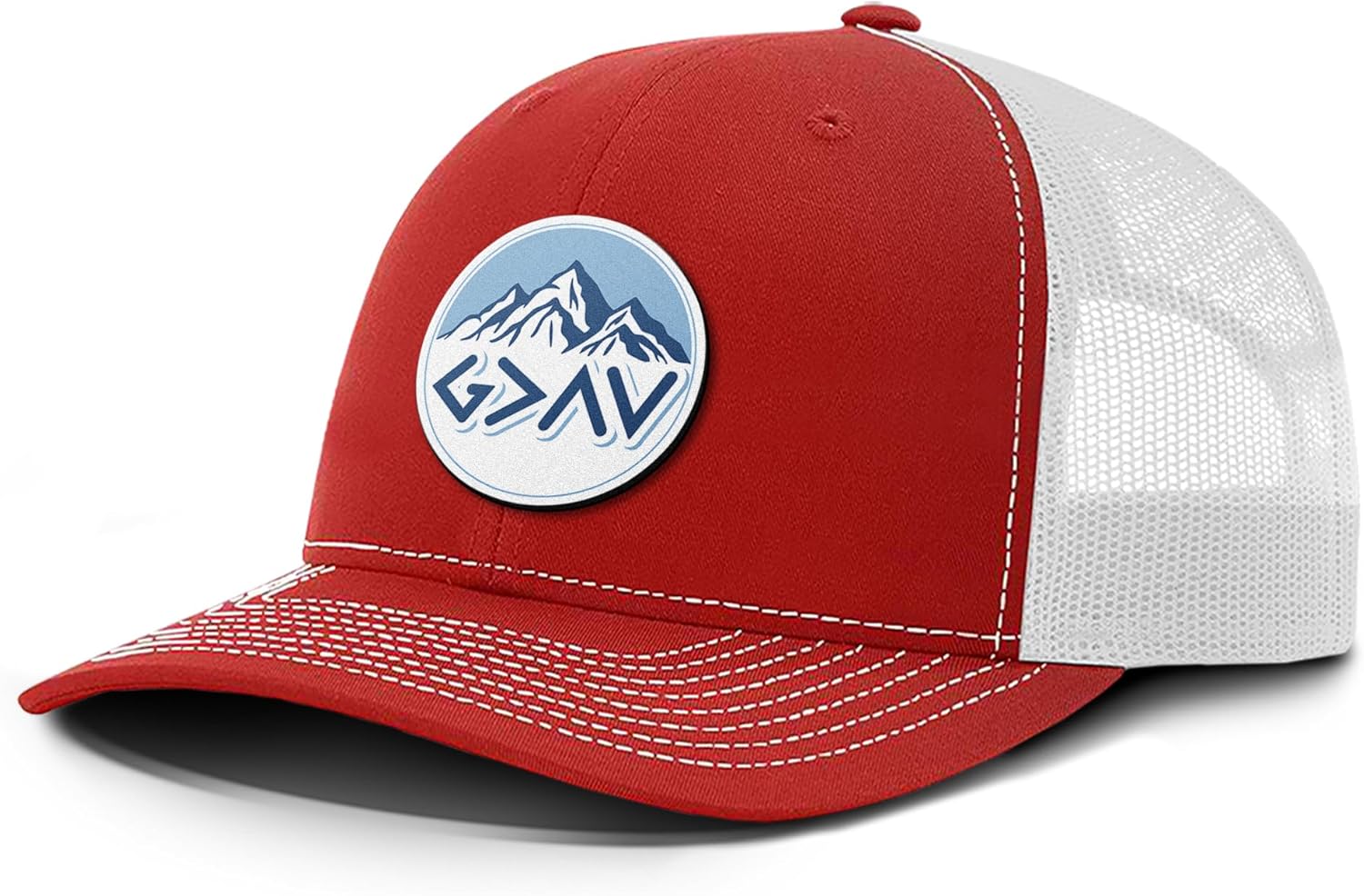 God is Greater Mountain Patch Christian Trucker Hat - Cotton Snapback Hat - Breathable Mesh Side for Casual Wear